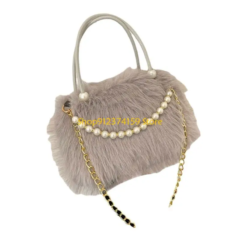 G5AE Modern Pearls Adorned Furry Crossbody Bag Soft And Large Capacity Shoulder Bags For Party Wedding Fashion Statements