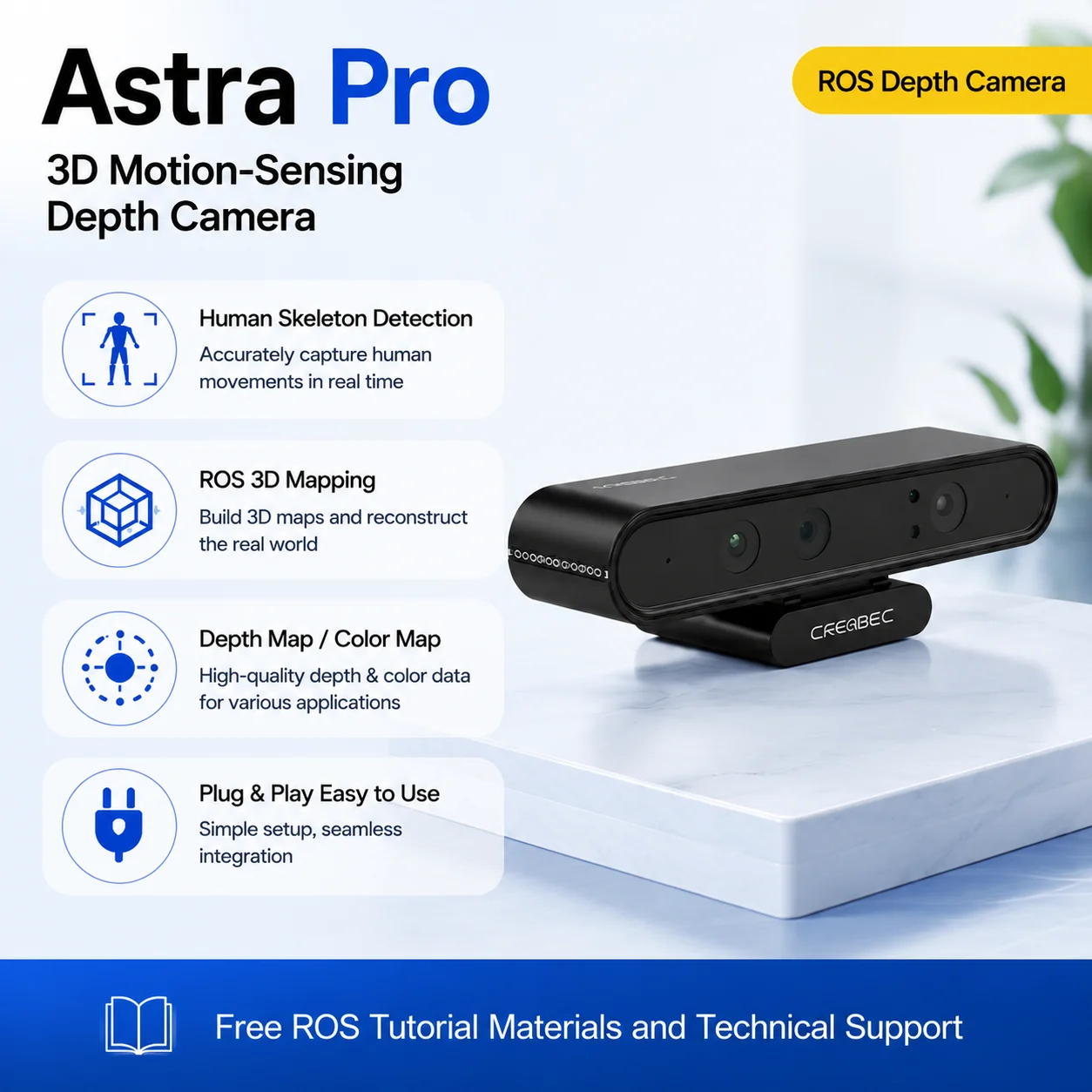 ORBBEC ASTRA Pro 3D Depth Camera 0.6-8M Range For AI Robotics Drones Development Face Recognition