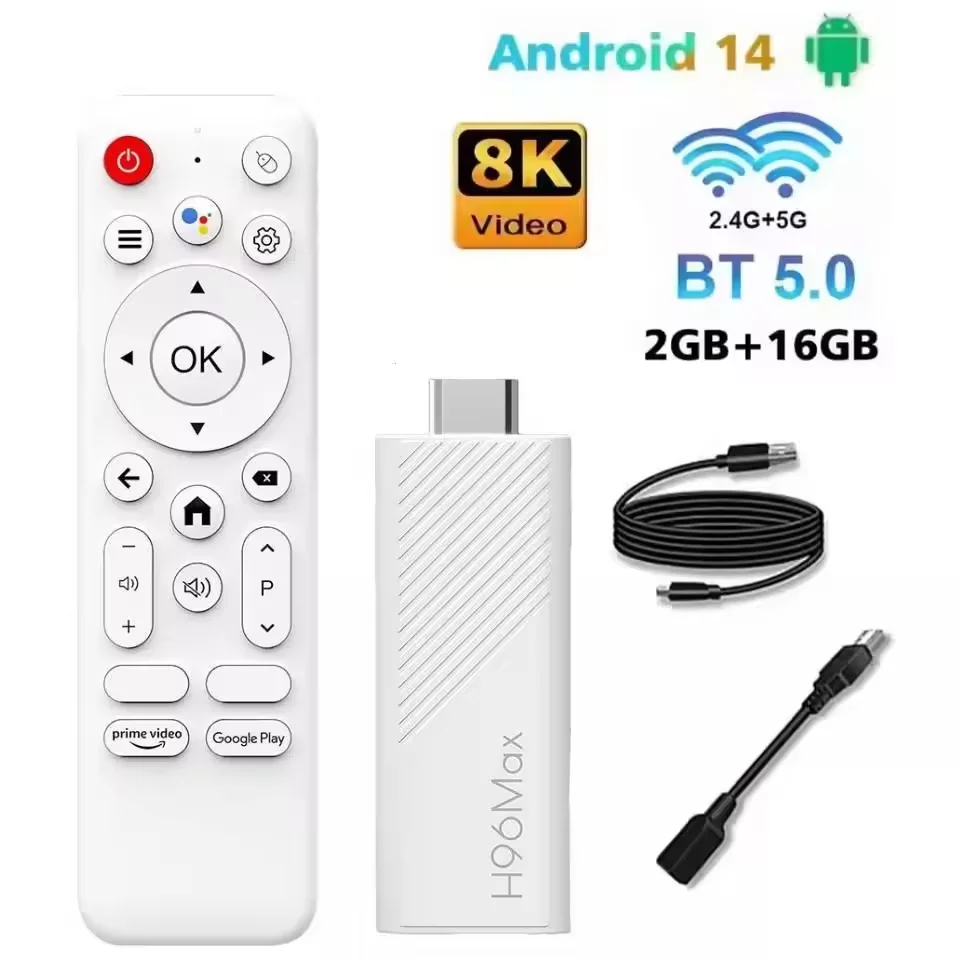 2025 New H96 MAX H313 Mini TV Stick Android 14 Smart TV Box 2GB 16GB Wifi6 BT 4K HD Google Voice Media Player 2.4G 5G TV Stick