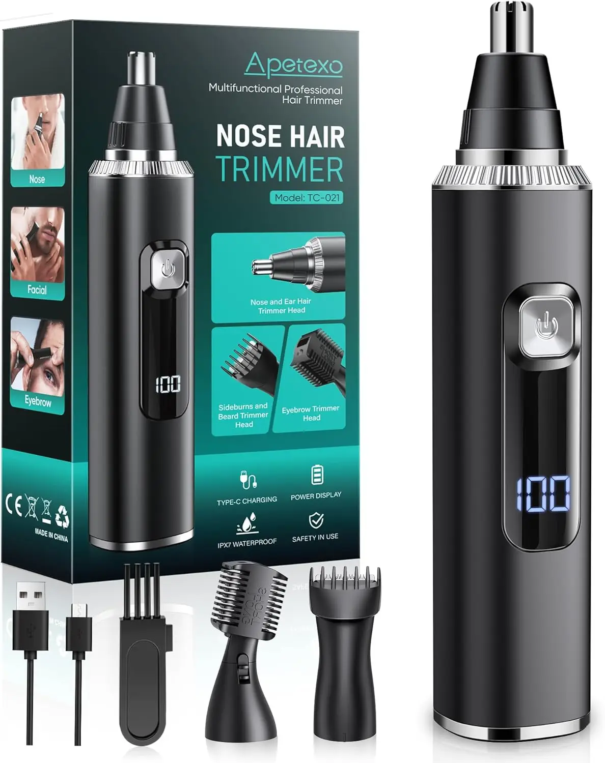 

Безболезненный триммер для волос в носу для мужчин и женщин, перезаряжаемый через Type-C, водонепроницаемый дизайн IPX7 для ушей, бровей и ухода за лицом.