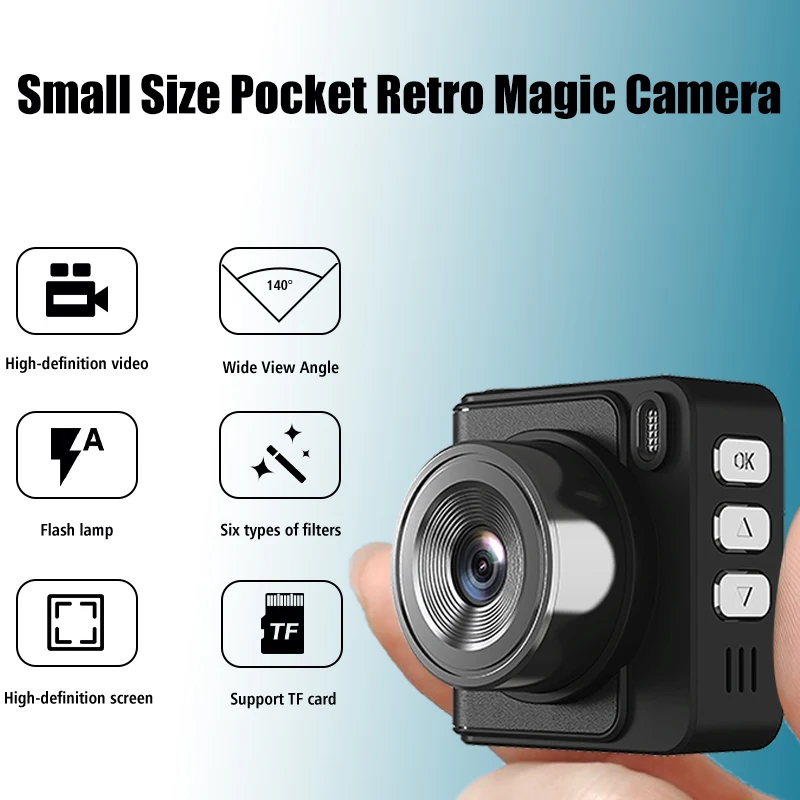 Mini câmera chaveiro com lâmpada flash, câmera digital para crianças, microcamera, gravação de vídeo em loop automático, filmadora de bolso vintage