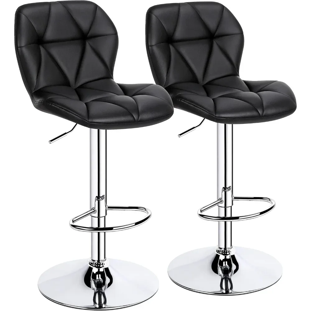 

Bar Stools Set of 2 Counter Stool Bar Chairs with Backrest Height Adjustable Swivel Tall Bar Stools Modern PU Leather