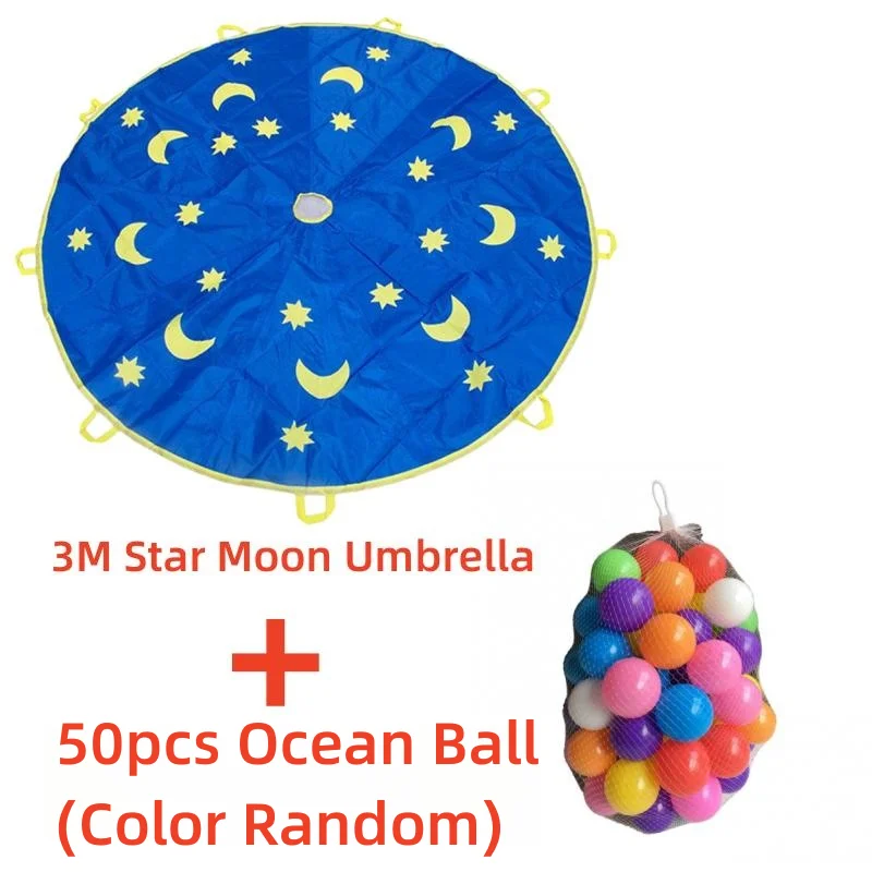 3M Kindergarten Parent-child Outdoor  Rainbow Umbrella Star Moon Umbrella Parachute Sport  Teamwork Game  Sensory Toy For Kids