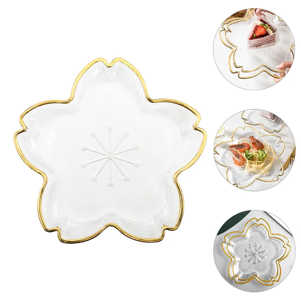 

1Pcs Gold Edge Glass Fruit Plate Creative Shaped Design Dessert Salad Tray Household Tableware Glass Fruit Plate