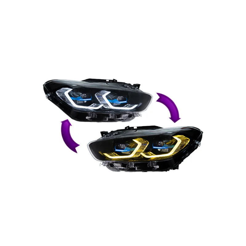 For BMW 1 Series F20 Headlight 2015-2018 M4 Style LED Laser Headlight Assembly Retrofit Yellow White Dual-Color Scoop Design