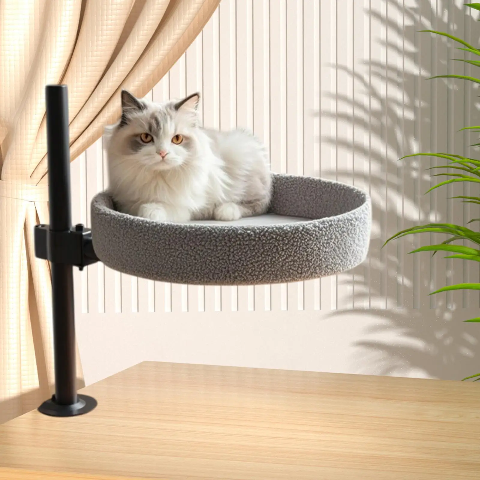 Jinfanshurich Kattenbed voor bureau, 360° draaibaar en in hoogte verstelbaar, kattenmand, afneembare draagbare kattenbedstandaard, zachte kattenhangmat voor thuiskantoor (wit