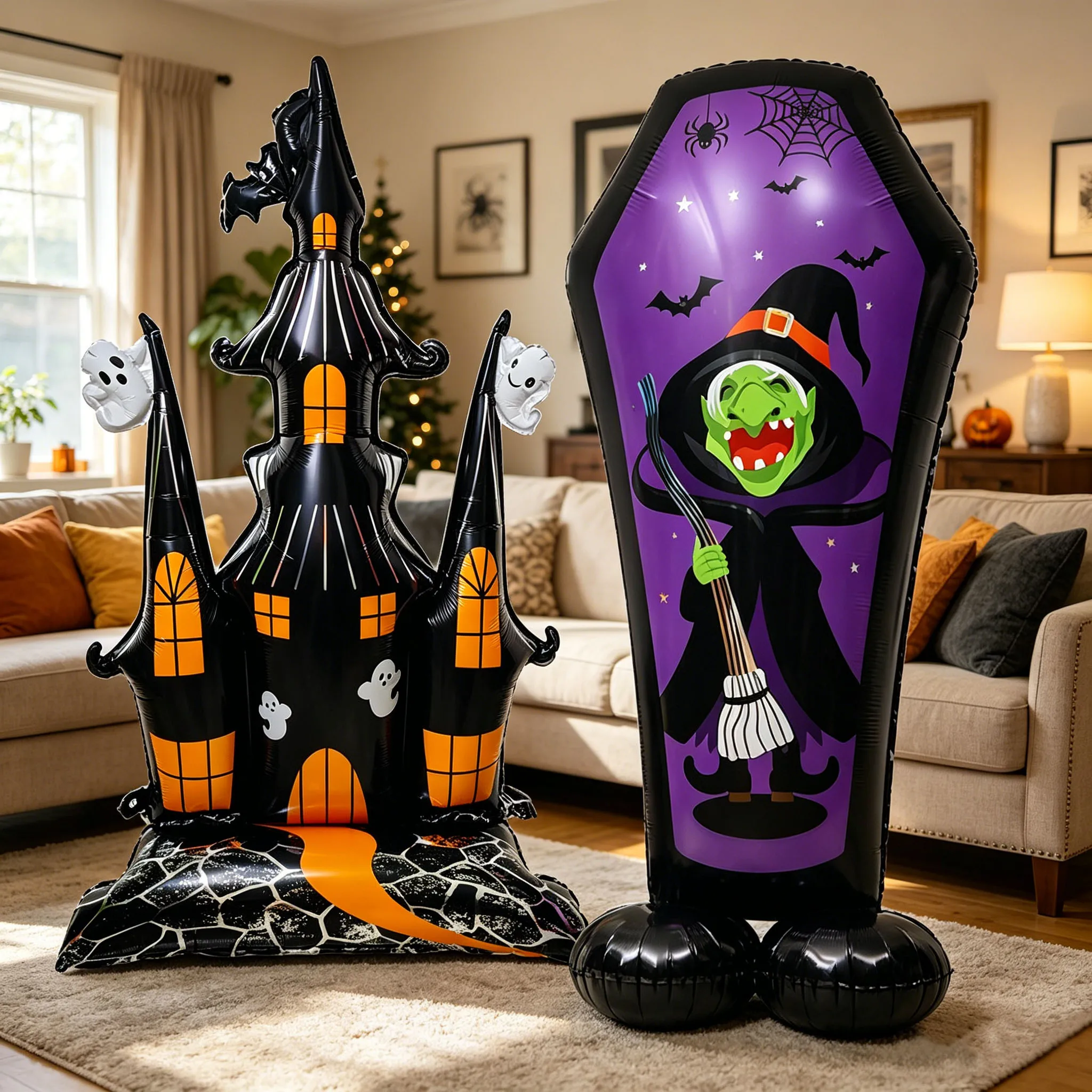 Große Halloween-Stehballons aus Folie: Spukhaus, Schloss, Totenkopf, Sarg, Hexe – Mylar-Ballons für Halloween-Party-Dekoration