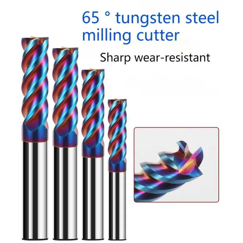 Fresa de extremo de carburo HRC65 de 4 flautas, herramientas de corte CNC, fresas de fresado de carburo de aleación, fresa de acero de tungsteno,