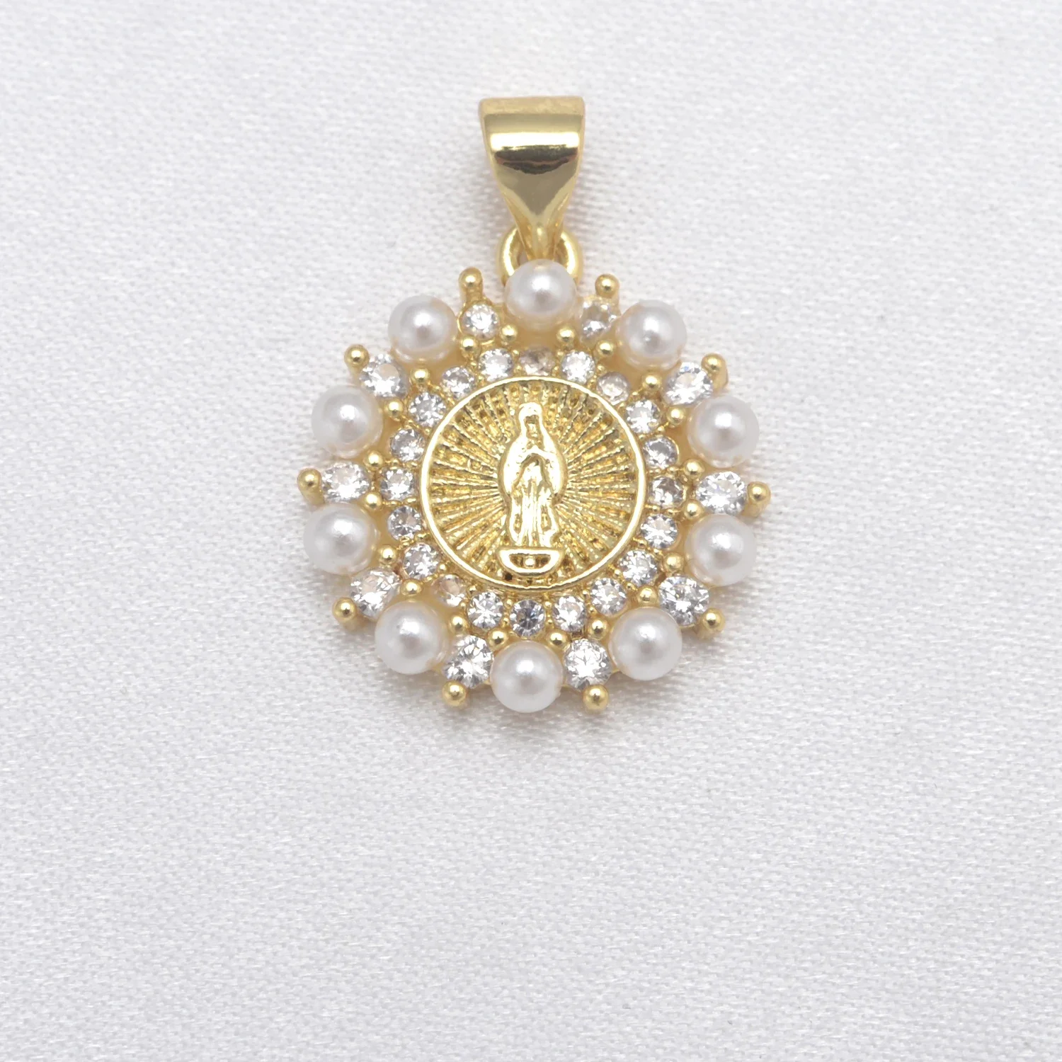 LJRIVER 5 Pcs Charms for Brass Christian Style Pendant DIY Jewelry Making Paved Pearl Zirconia Badge Virgin Mary Necklace Parts