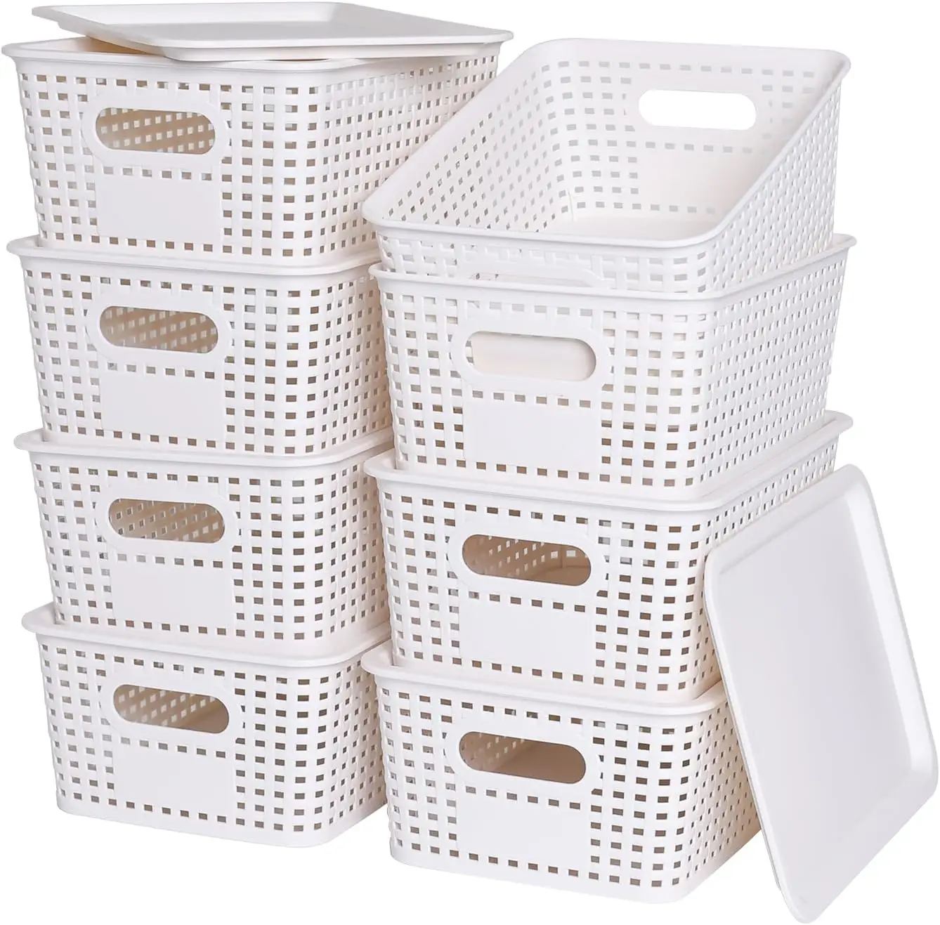 Plastic Storage Baskets with Lid-Plastic Storage Containers Stackable Storage bins: Storage Baskets for Organizing Shelves