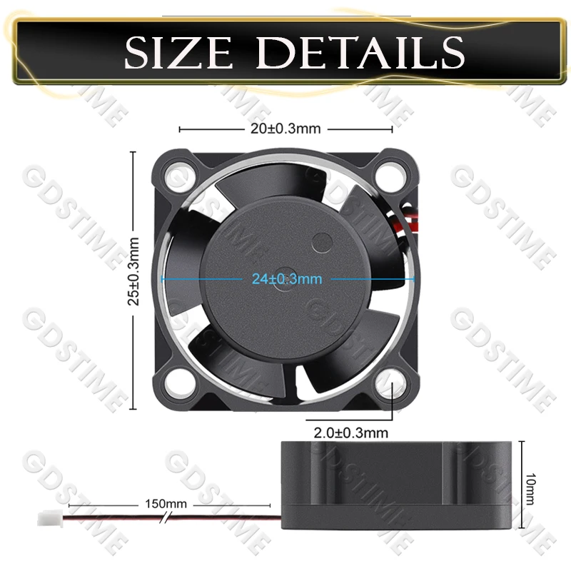 2 Stks Gdstime 2510 DC Koelventilator 24 V Kogellager Mini Cooler 25mm Radiator 25x25x10mm 2 Pin