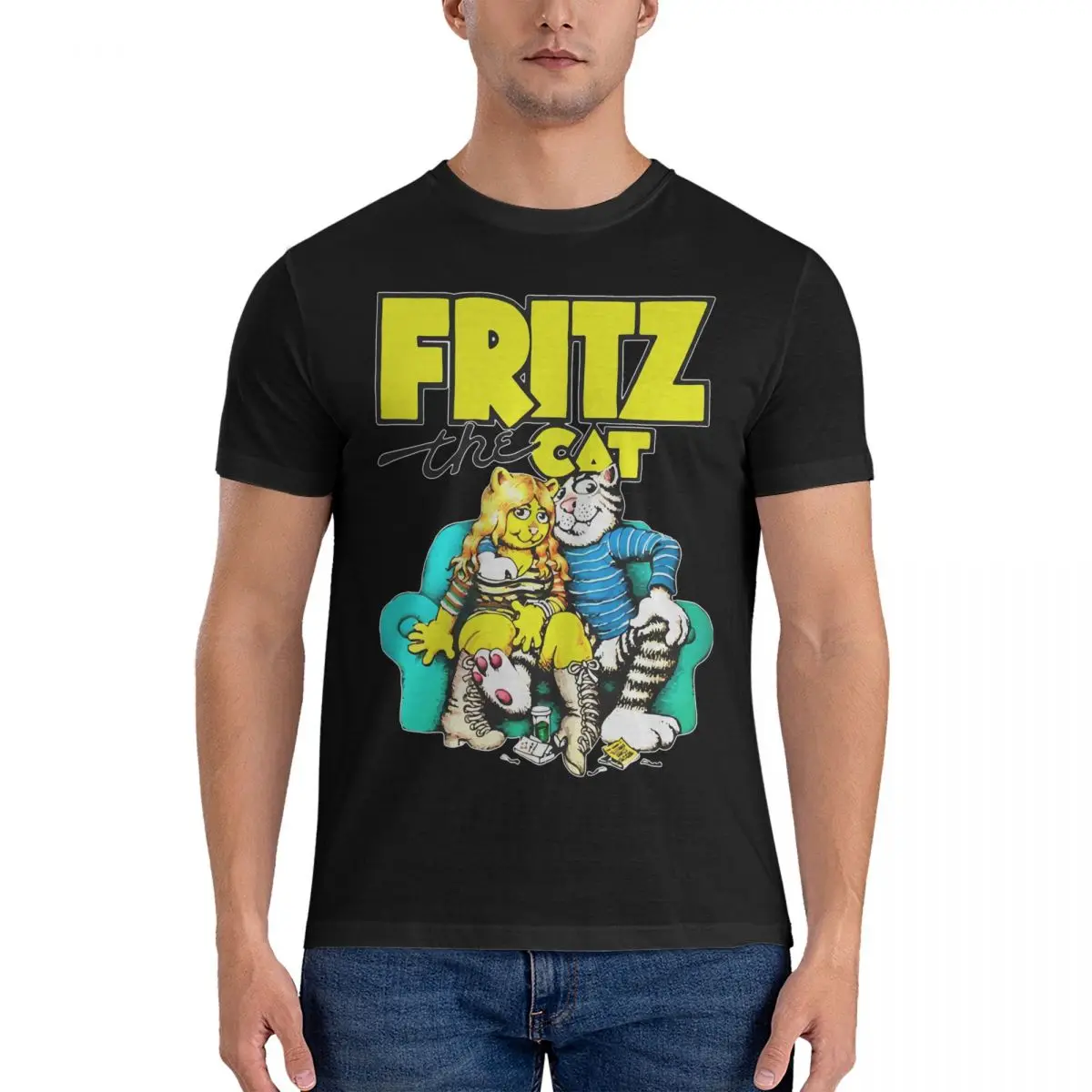 Men T-Shirt Fan Leisure Cotton Tee Shirt Short Sleeve T-The Nine Lives of Fritz the Cat T Shirt Round Neck Tops Graphic Printed