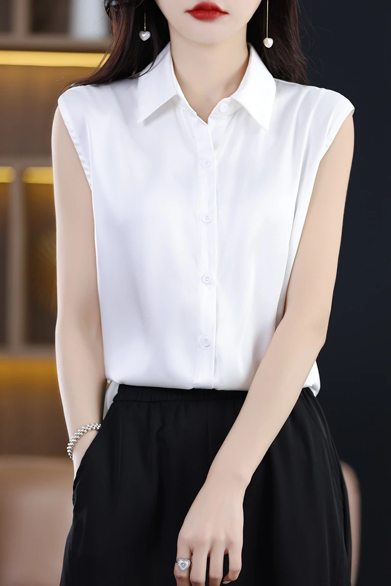 

2023 Summer New Solid Sleeveless Shirt Casual Professional POLO Collar Business Style External Wear Thin Versatile Bottom Shirt