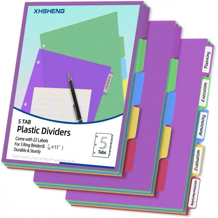 

Binder Dividers For 3 Ring Binder, 8 Tab Plastic File Dividers, Multicolor, Pack Of 6sets(48 Dividers Total)