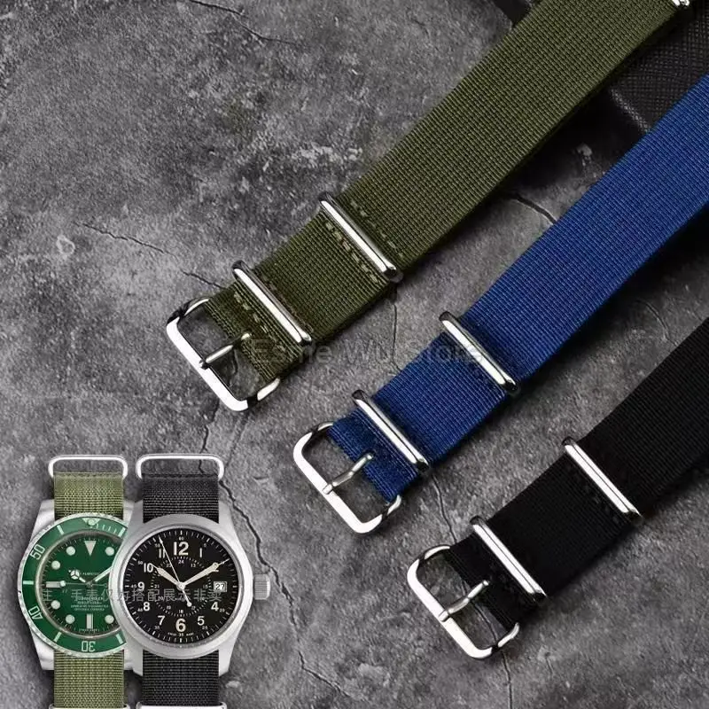 عالية الجودة حفرة نمط الرياح العسكرية تنفس قماش النايلون حزام الساعات الأسود الجيش الأخضر الشريط سوار ساعة