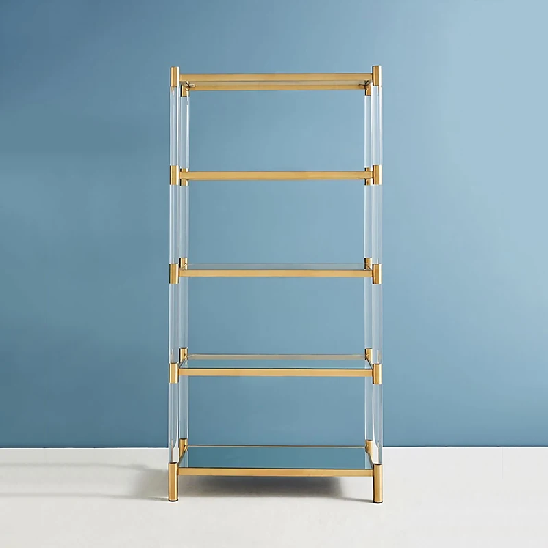 Light luxury i transparent acrylic bookshelf gold living room stainless steel column rack