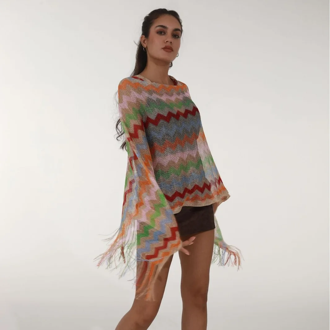 Women's Knitted Colorful Pullover Shawls Various Outfits Sunscreen Beach Towels Spring Summer Style