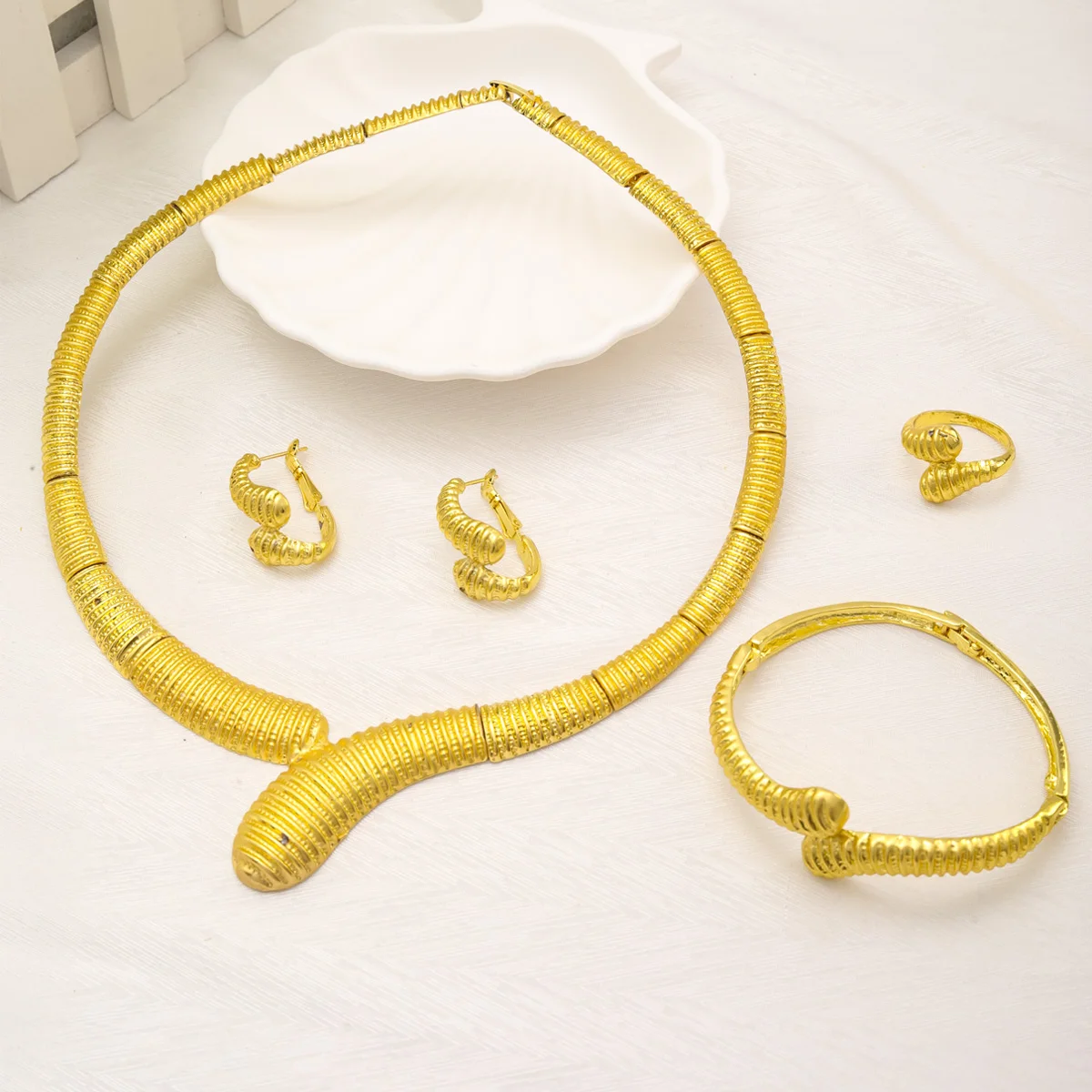 African Necklace Earrings Jewelry Sets for Women 24K Gold Plated Dubai Indian Nigerian Bridal Wedding Party Gift Jewellery
