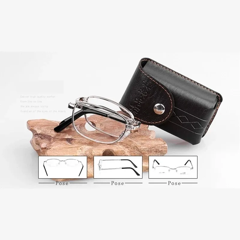 Klappbare Lesebrille für Männer, tragbarer Brillenrahmen mit Etui, silberfarbener quadratischer Vollrahmen + 0,5 + 0,75 + 1 + 1,25 + 1,5 + 1,75 + 2,25 – Detail 5