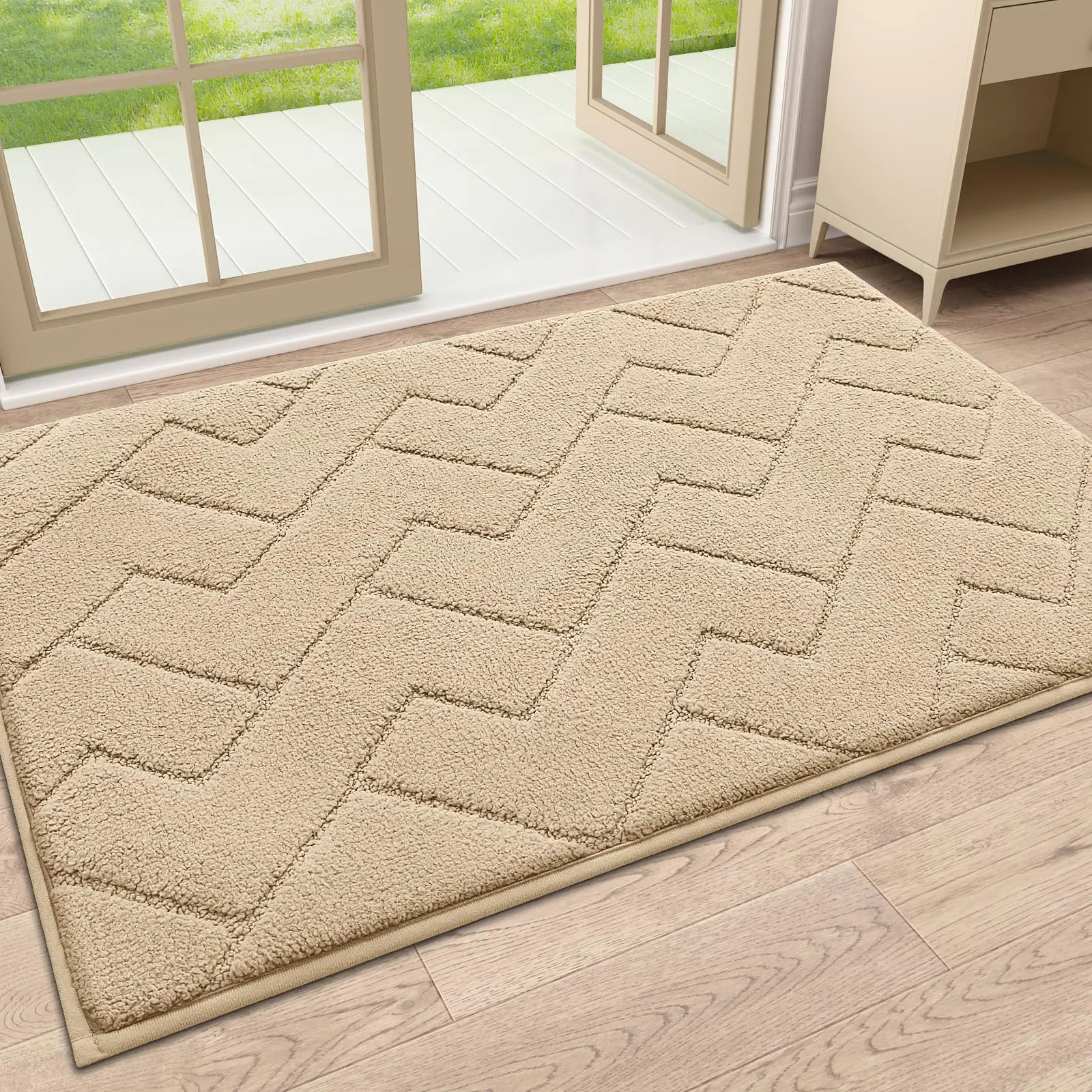 Kitinjoy Sturdy Front Door Mat Absorbent Muddy Dirt Resist Welcome Door Mats Non-slip Bath Mats Low Profile Doormat For Entrance