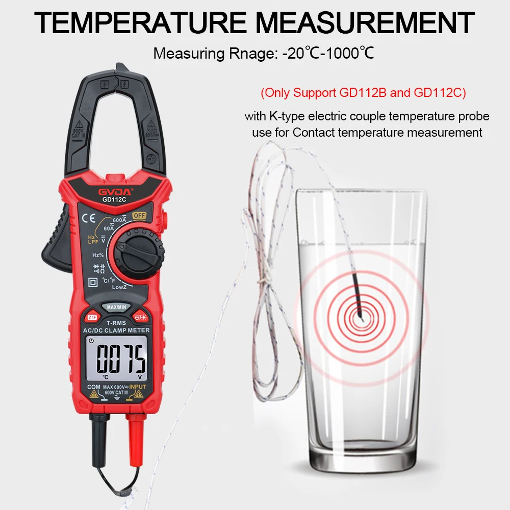 Imagem -02 - Gvda-digital Clamp Meter ac dc Corrente Ncv Multímetro True Rms Capacitância Ohm hz Temperatura Tensão Tester