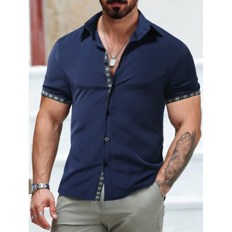 Business Daily Men's Short-sleeved Shirt Simplicity Printed Turtleneck Shirt Business Everyday Outdoor Men's Short Sleeve Shirt