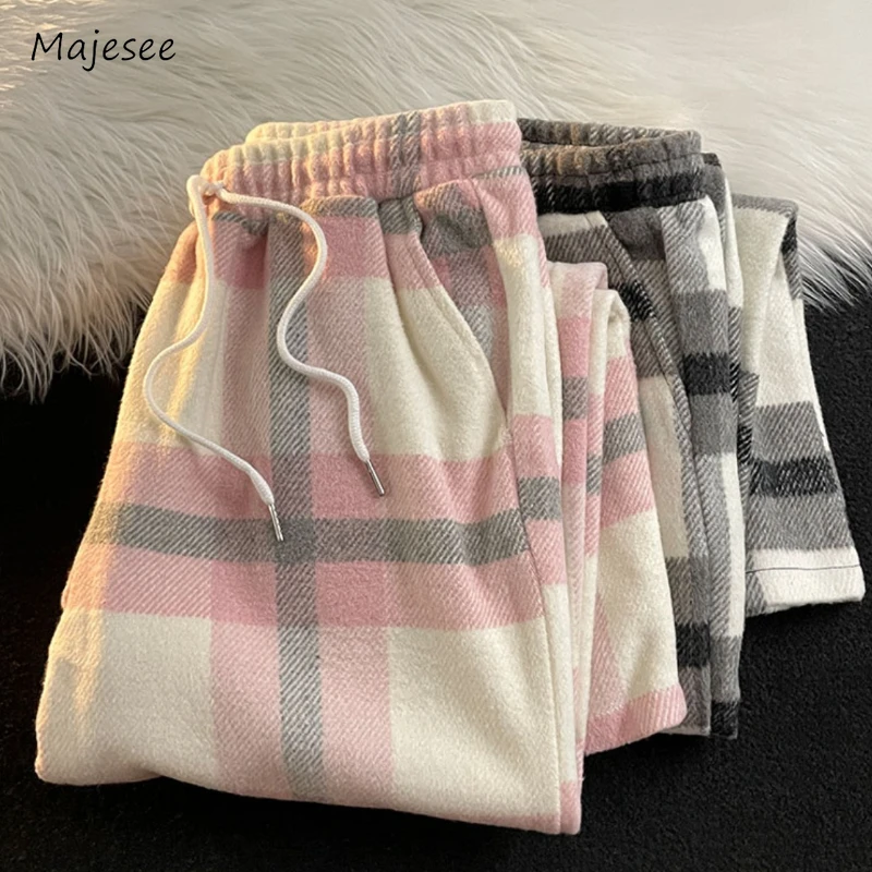 

Couple Pants Men Fashion Popular Daily Japanese Style Plaid Simple Drawstring Minimalist Spring Autumn All-match Classic Unisex