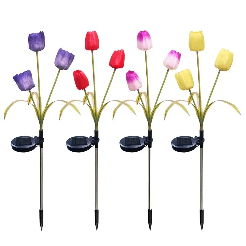 Luz LED Solar para exteriores, lámpara de flor de rosa y tulipán, decoración de jardín de paisaje, lámpara de césped, luces de jardín impermeables, luces solares para exteriores