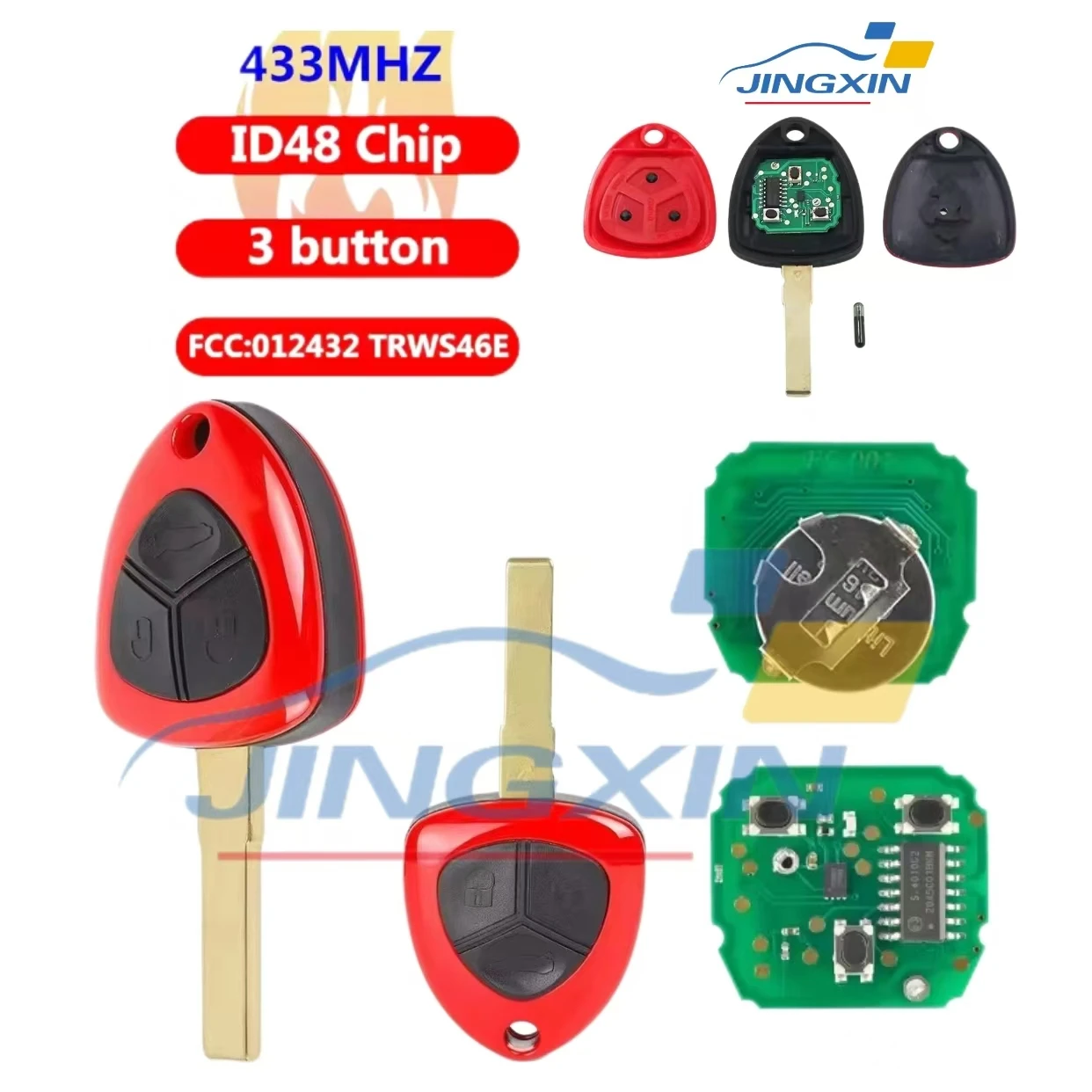 

JingXin for Ferrari car key 458 488 599 Italia 612 FF Auto Remote Control Key 3Buttons 433MHz 48 Chip FCC ID:012432 TRWS46E