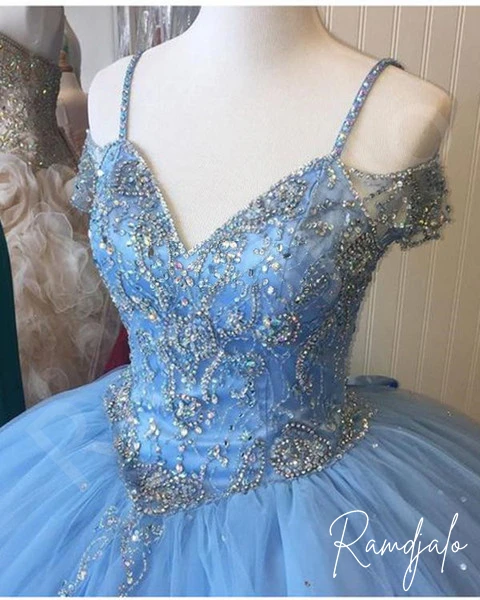 Vestido de baile de quinceañera, traje azul ostentoso para baile de graduación de 15 años, 16 vestidos de princesa, 2024