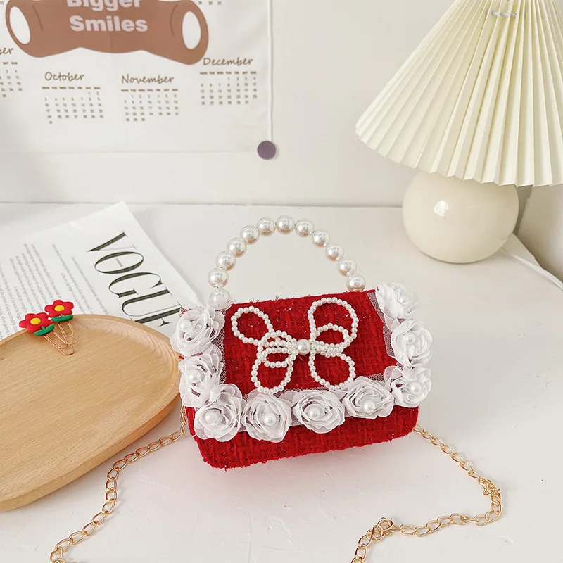 Children Red Shoulder Crossbody Bags Fashion Decorations Baby's Cute Small Handbags Bow Chain Bag Girl's Breathable Coin Purse