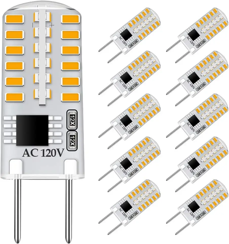 G8 LED Bulb Dimmable, T4 JCD Type Bi-Pin G8 Base,AC 120V G8 Bulb Warm White 3000K for Under Cabinet Light (10 Pack)