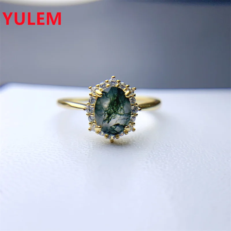 YULEM The Latest To Natural Moss Agate Water Onyx Ring S925 Sterling Silver Exquisite Fashion Style for Women Engaged Ring