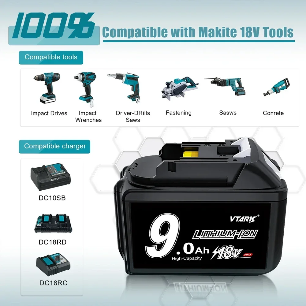 100% NEW Makita 18V 9.0Ah Rechargeable  Li-Ion Battery For Makita BL1830 BL1815 BL1860 BL1840 Replacement Power Tool Battery