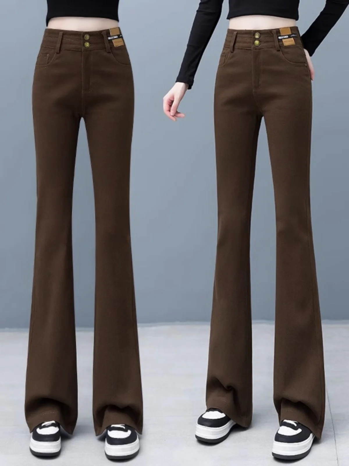 

High Waist Flared Pants Women's Spring Autumn New Sle Elastic Bla Small Size Hoof Pants Slimming Drapey Feel