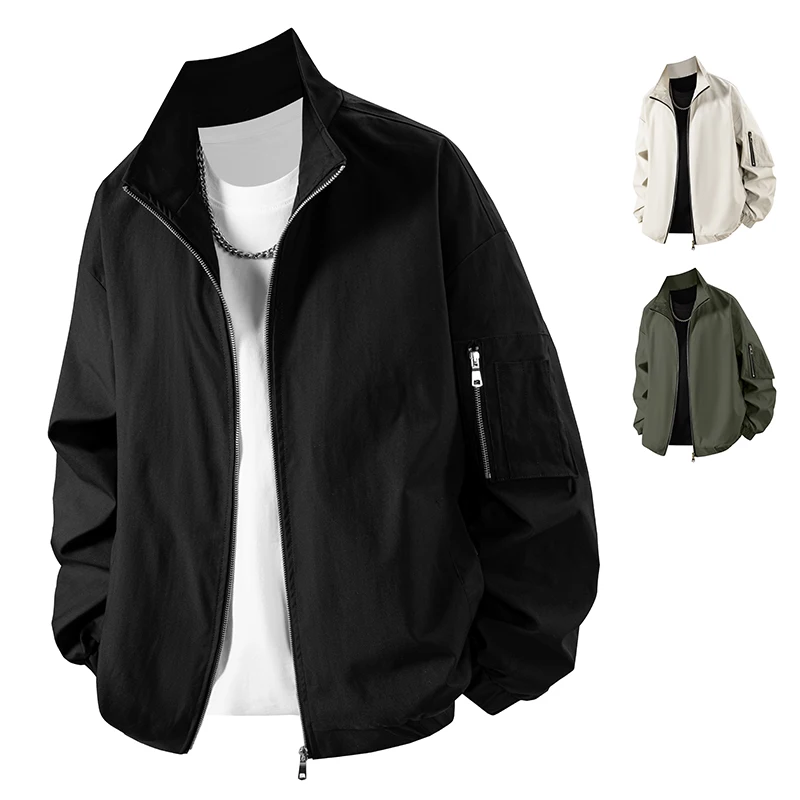 

Fashion Solid Color Men's Assault Jacket 2025 Business Autumn Spring Standing Collar Jacket Casual Solid Color Coat
