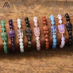 Cute Cat Gemstone Crystal Bracelets For Girls Boho 8mm Beads Animal Bracelet Children Gifts