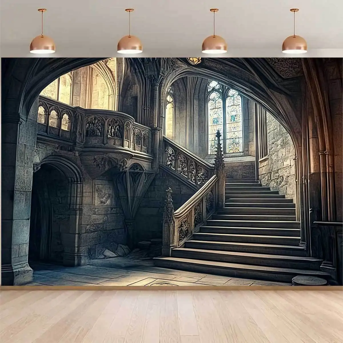 1PC Castle Retro Party Background Photography Banner Medieval Castle Interior Scene Room or Garden Celebration Decoration