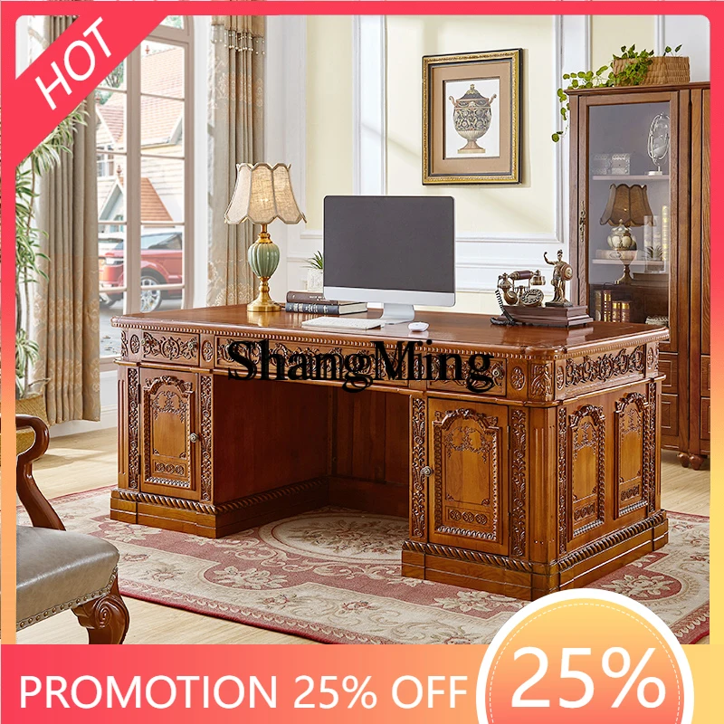 CL all solid wood boss desk office luxury presidential desk study desk engraving