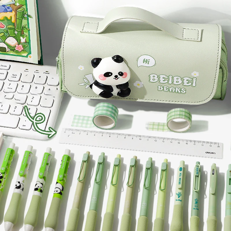 Cute Cartoon Capybara Panda Pen Bag Fashion 3-layer Large Capacity Stationery Organizer Multifunctional Pen Box Children Gifts