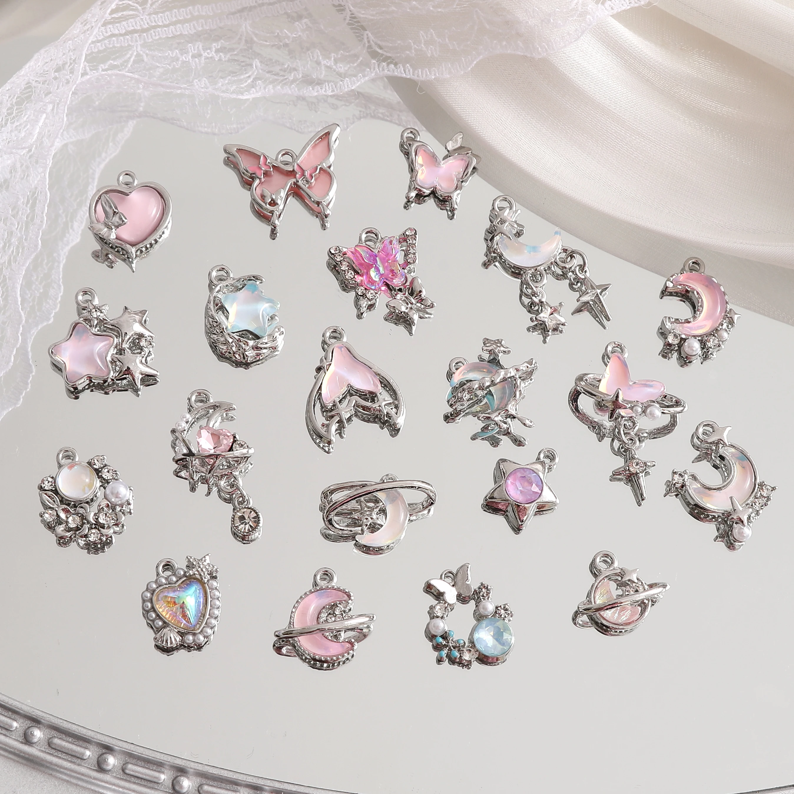 1Pc Multiple Designs Alloy Pendants Butterfly/Heart/Moon/Tail of Fish/Bow Shape Metal Charms For Jewelry DIY Making Findings
