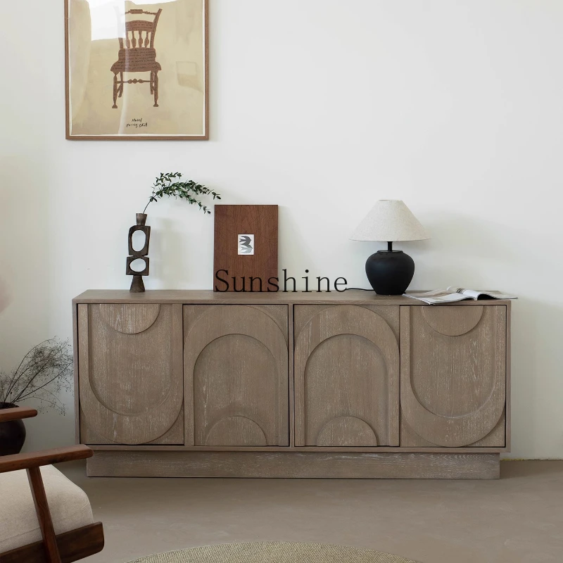 

French retro old solid wood side cabinet original wall integrated locker