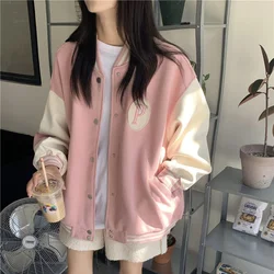 2024 Korean Style College Varsity Jackets Green Bomber Coats Streetwear Couple Loose Harajuku Baseball Jacket Women Oversize