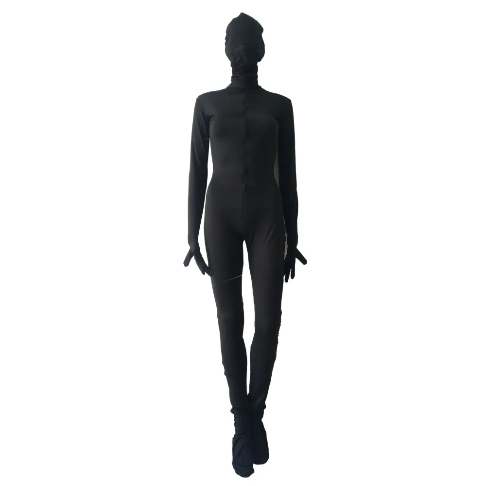 Halloween cosplay Front 3-way zipper Unitard Catsuit Spandex Zentai Bodysuit Costume with removable mask with zippered mouth