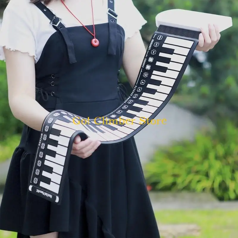 Q84C Foldable Portable Electronic Piano 49 Key Roll Up Piano Silicone Keyboard Hand Roll Portable Piano for Music Lovers