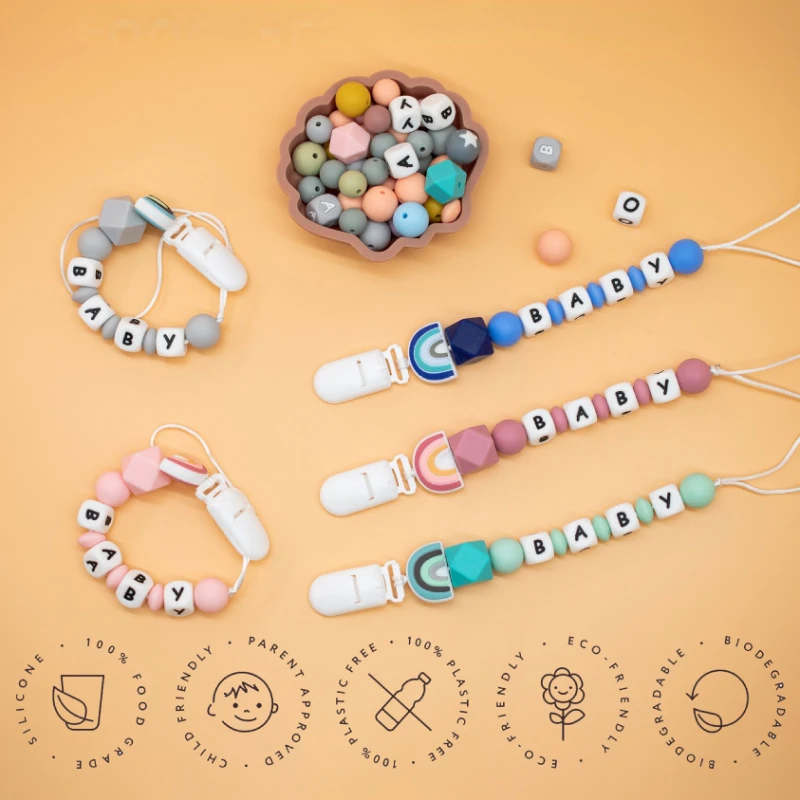 JOExtended-Attache-tétine en silicone avec nom personnalisé pour bébé, jouets de dentition, clips de support, cadeau pour nouveau-né