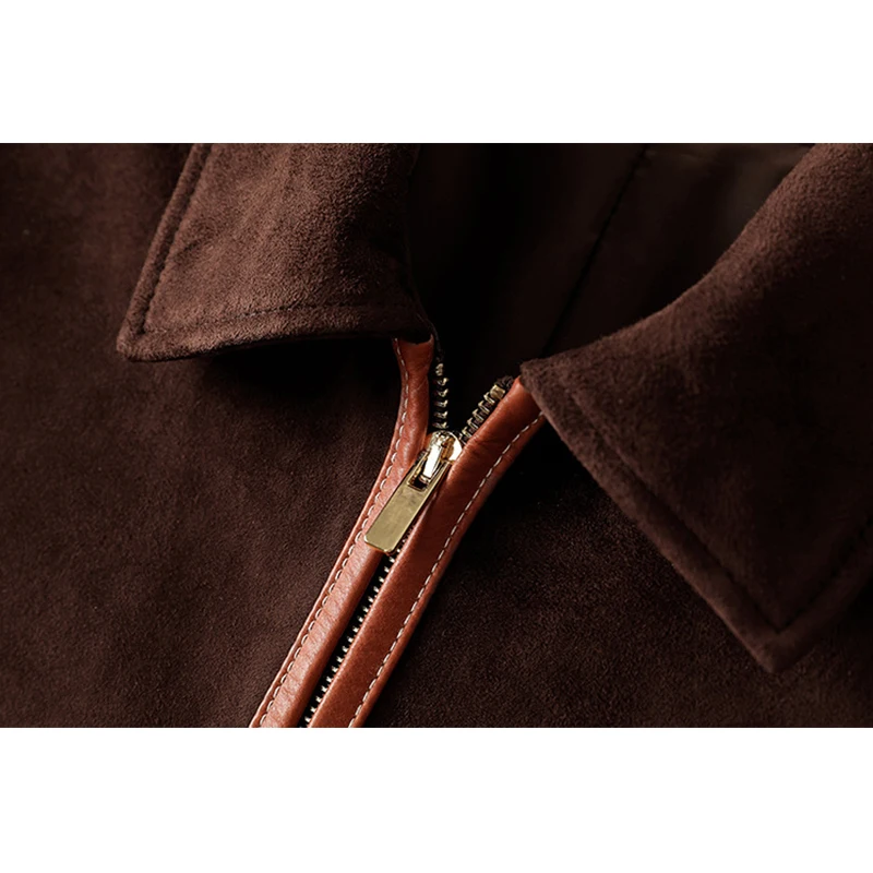 Chaquetas de piel de cabra importadas de piel auténtica para mujer, chaquetas de piel de oveja informales a rayas con empalme de café Retro para otoño e invierno, 2025