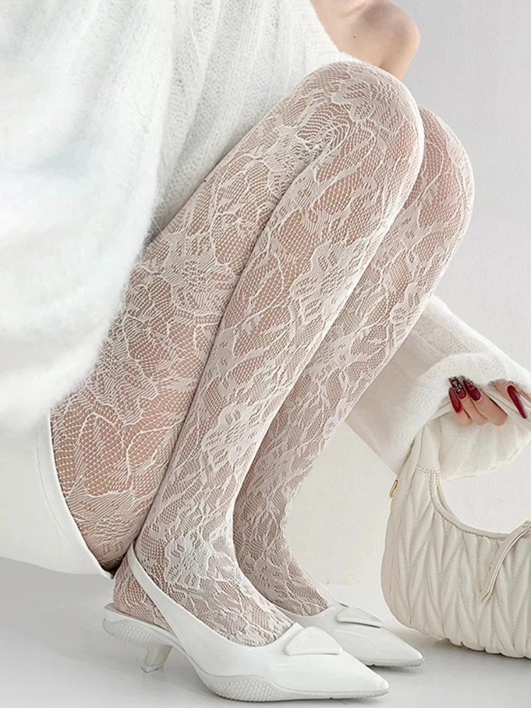 Women Floral Lace Tights Summer Mesh Sexy Hollowed Out Thin and Breathable Retro Punk Y2k Pantyhose Fishnet Stockings 1/3 pcs
