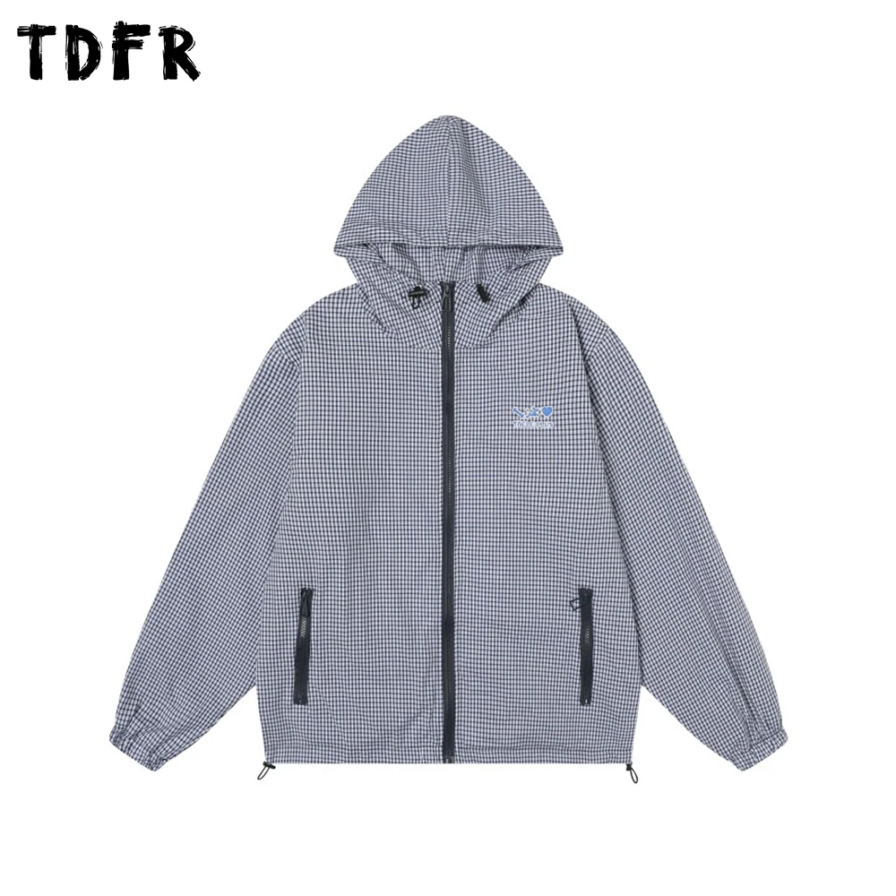 

Plaid Cargo Jacket Mens Print Autumn Safari Style Loose Drawstring Hem Long Sleeve Hooded Jacket Men