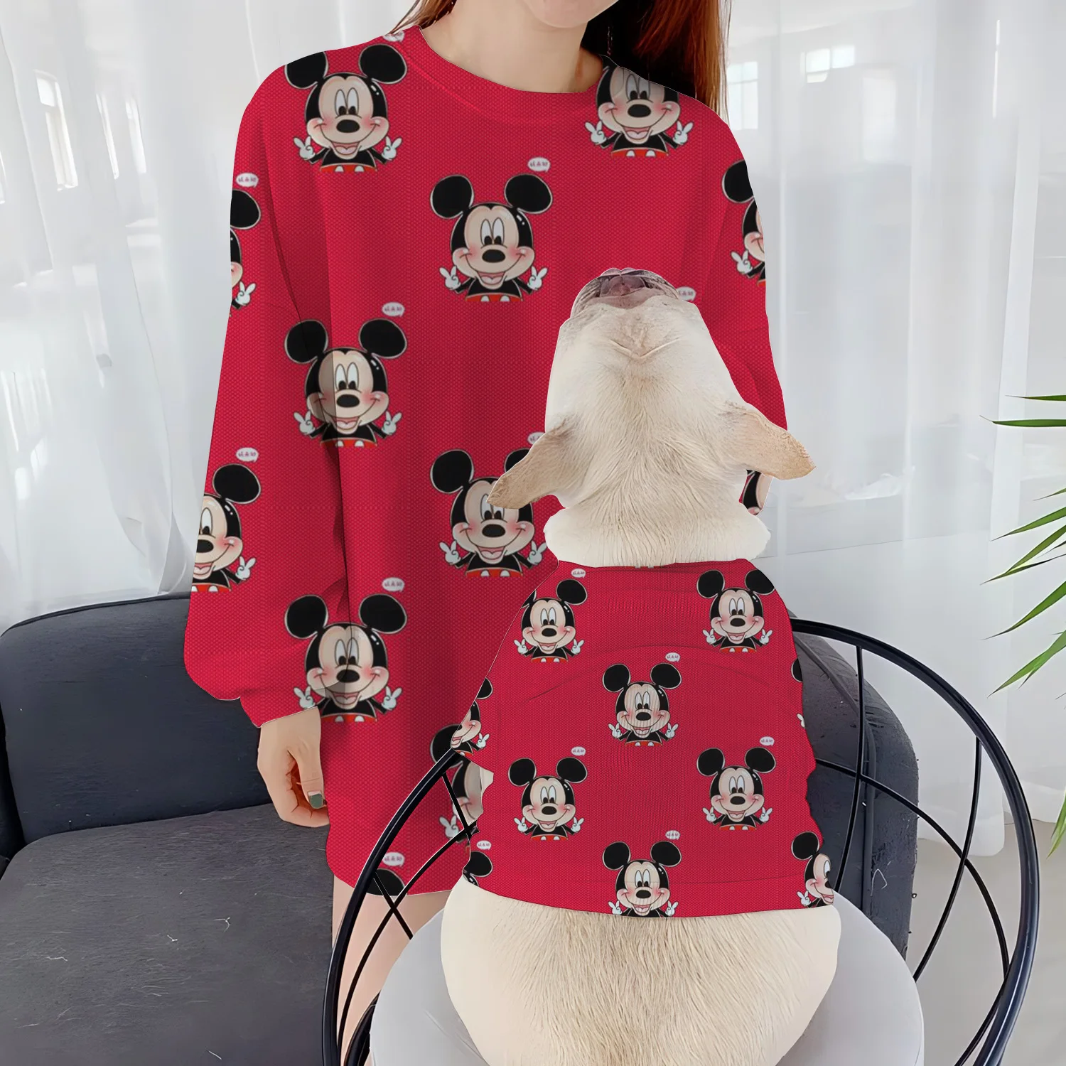 Casual Sweatshirts Round Neck Disney Women's Clothing Minnie Mouse Long Sleeve Mickey Pet Dog Winter Clothes 2024 Parent-Child